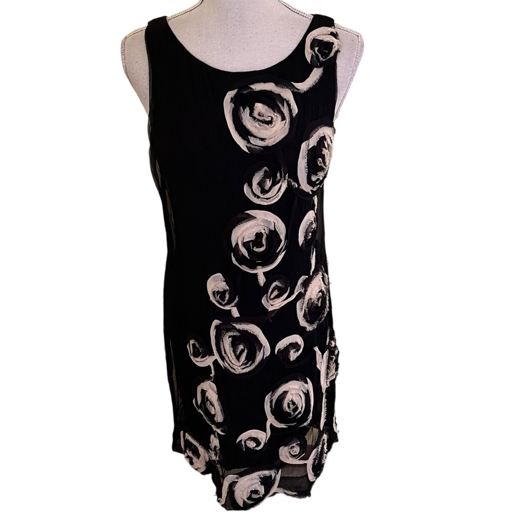 Anthro Yohana Baraschi Black Sleeveless Gauze Dress with Cream Flower Detail